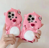 3D Cartoon Pink Beaver Case for iPhone